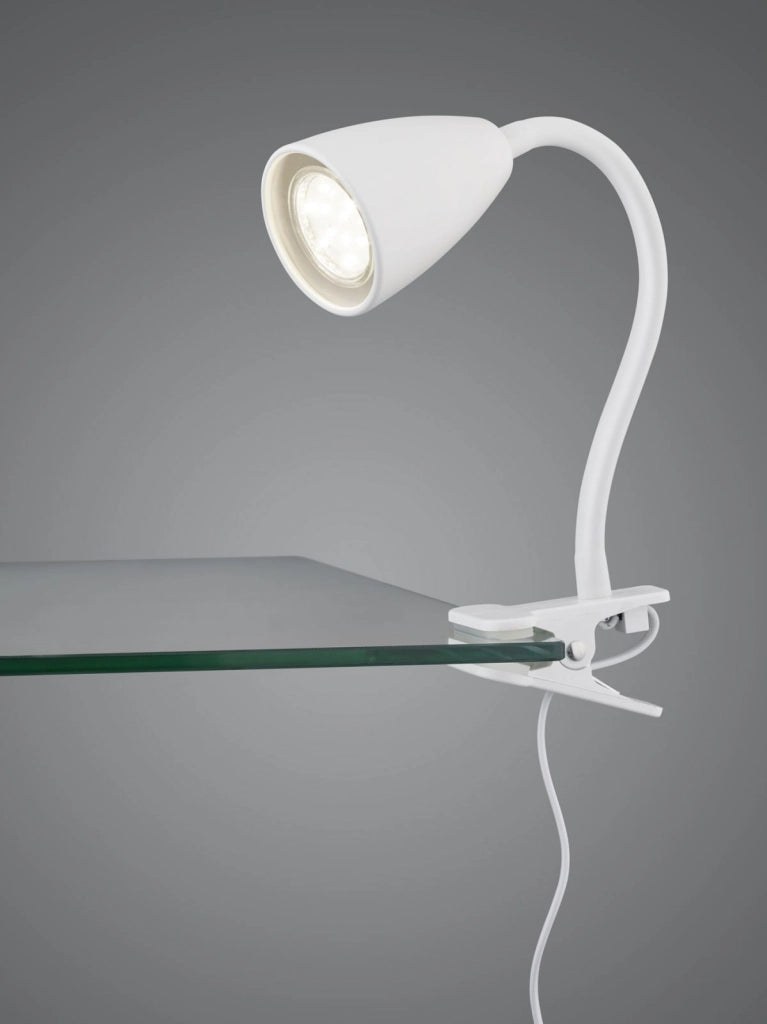 WANDA LAMPADA DA TAVOLO FLESSIBILE CON PINZA METALLO BIANCO H. 20CM 1 LUCE ATTACCO GU10