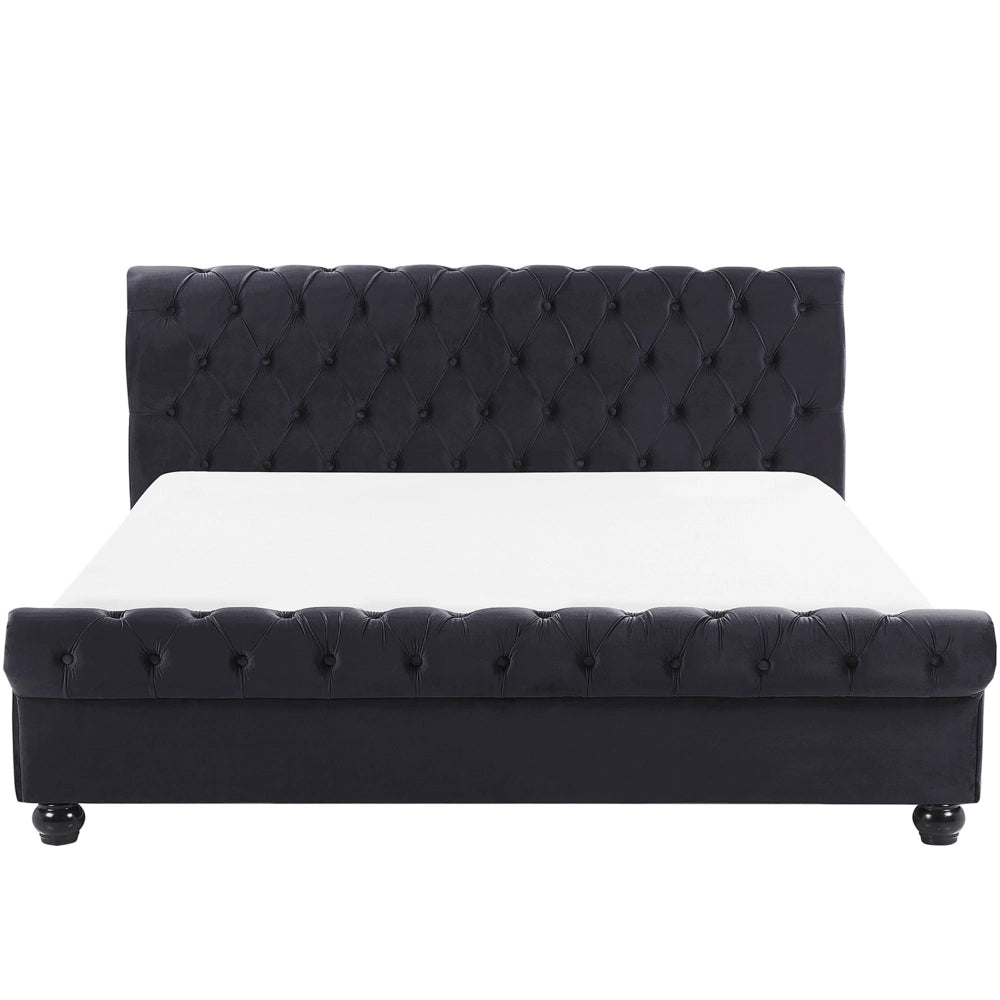 Letto rivestimento in velluto Nero Gambe in legno Nero 180 x 200 cm abbottonato Glam