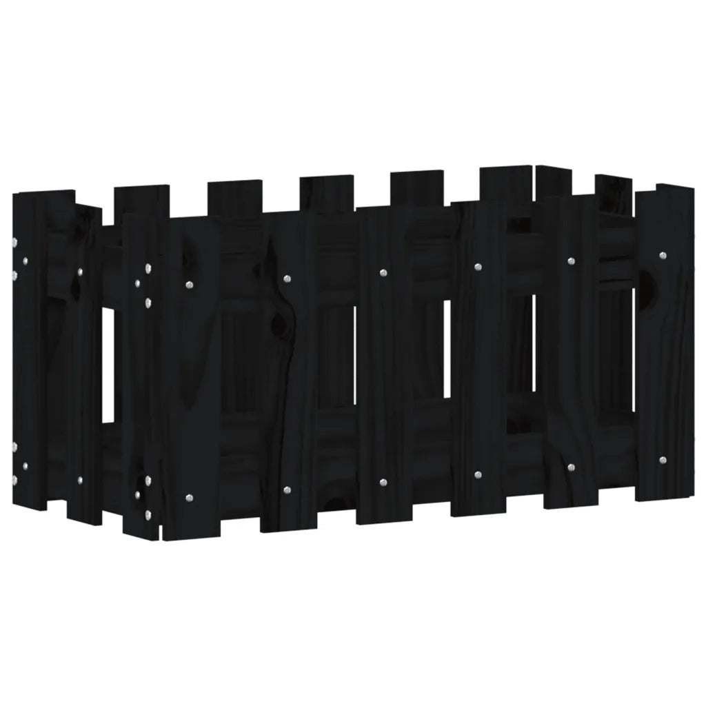 Fioriera Giardino a Recinzione Nera 60x30x30 cm Massello Pino 832469