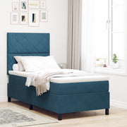 Letto Box Spring  con Materasso e LED Blu Scuro 100x200 cm Velluto