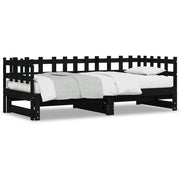 Letto singolo | Letto per adulti | Dormeuse Estraibile Nera 2x(80x200) cm Legno Massello di Pino