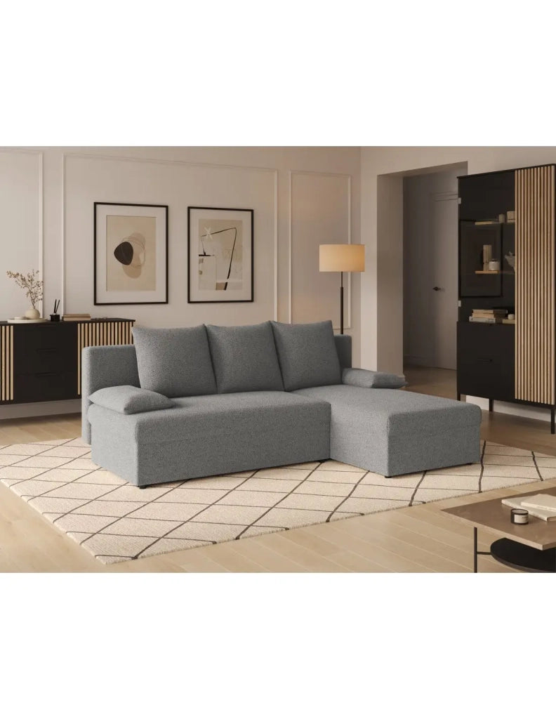 Divano ad angolo Grigio 3 posti letto aggiuntivo 206x90x146cm GINA