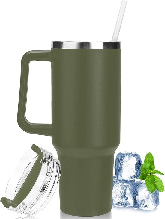 Bicchierino termico 1180 ml con maniglia e beccuccio per bevande calde e fredde, isolato a doppio strato in acciaio inox con chiusura a vuoto e tappo, capacità 40 oz