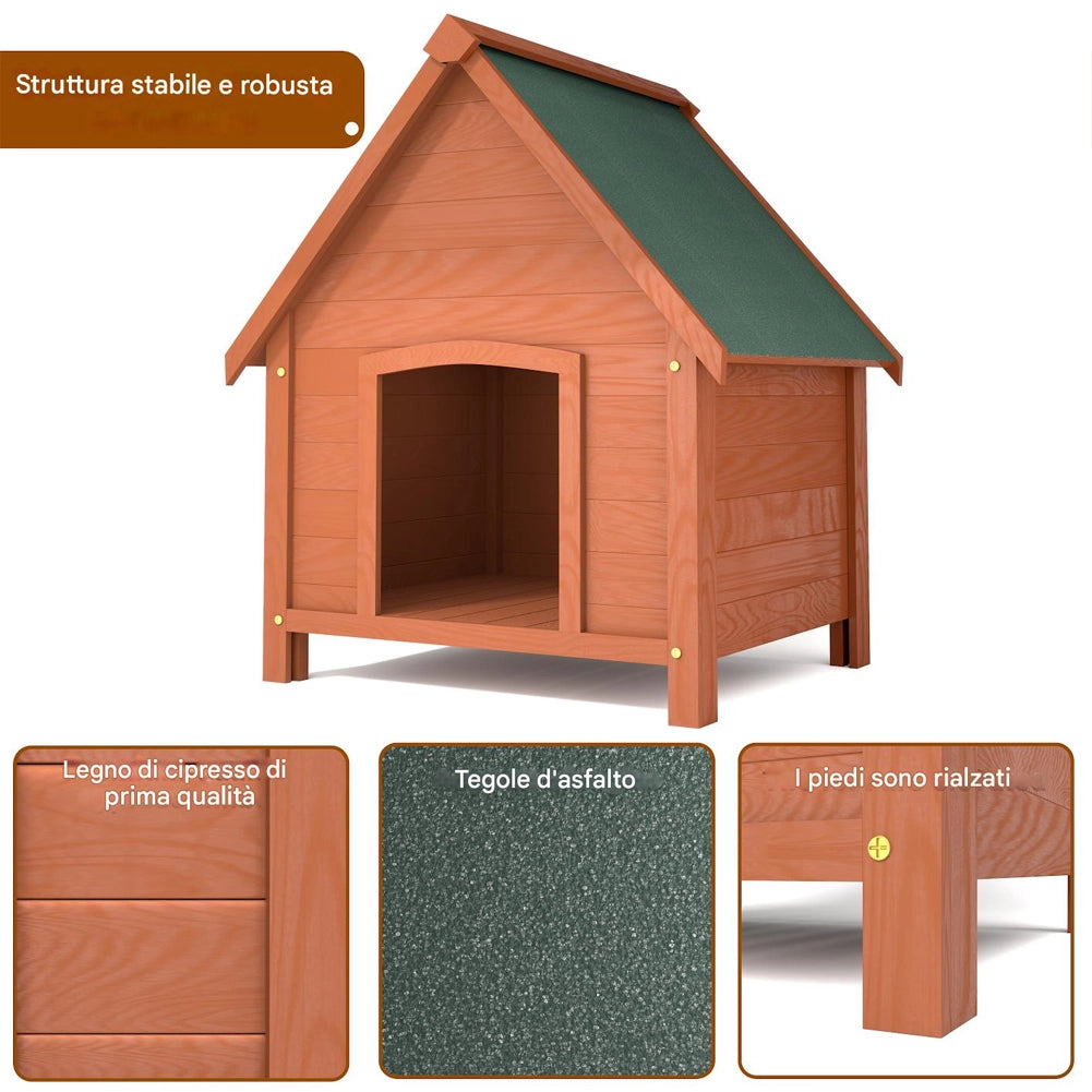 Cuccia per Cani in Legno da Esterno Casa Tetto Apribile per Animali 71x62.5x85cm