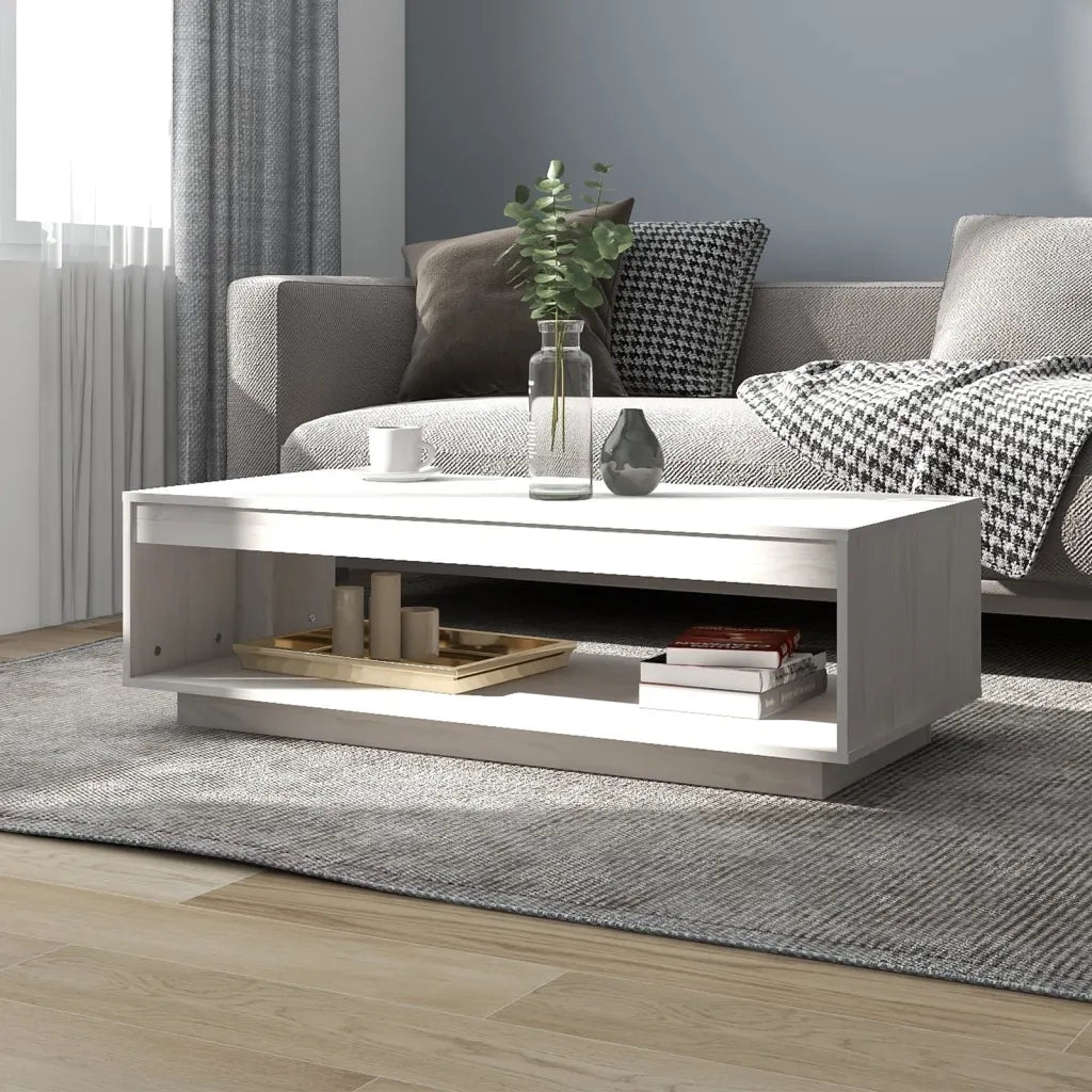 Tavolino da Salotto Bianco 110x50x33,5cm Legno Massello di Pino cod mxl 52577