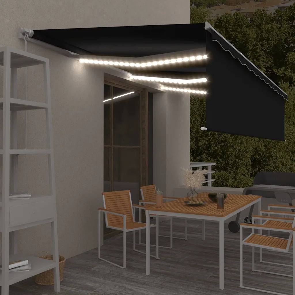 Tenda da Sole Retrattile Manuale con LED 6x3 m Antracite 3069364