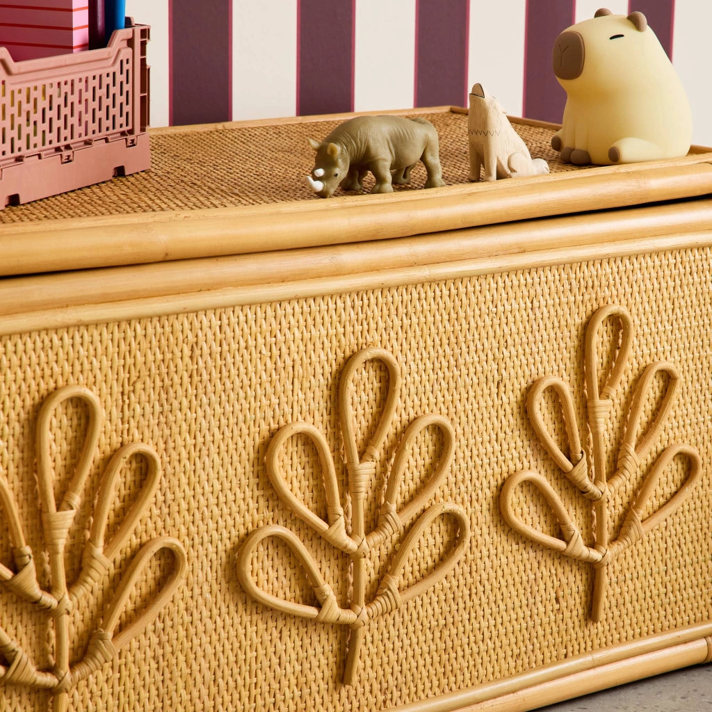 Baule giocattoli per bambini bohémien in rattan, rattan naturale