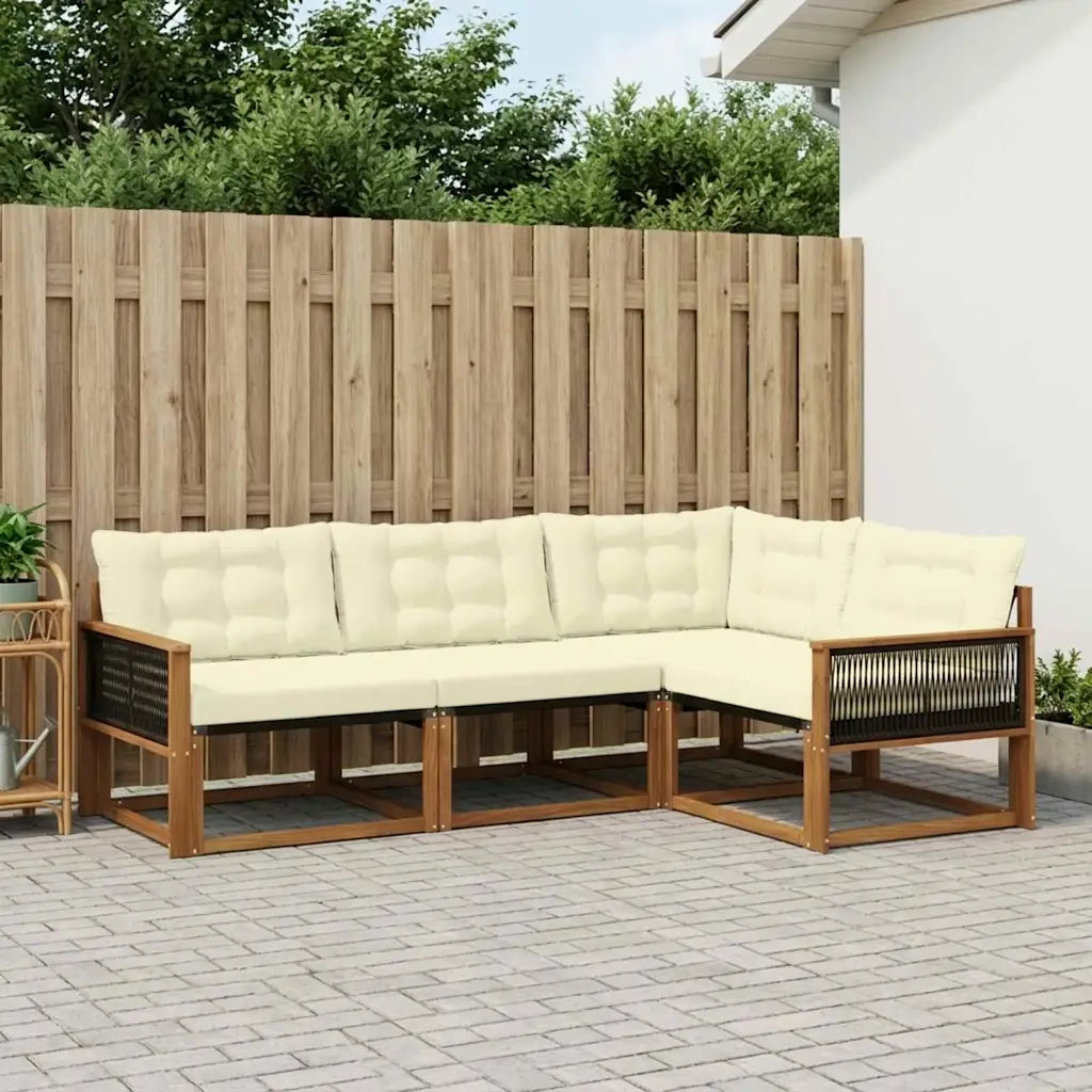 Set di divani da esterno con cuscino 4 pcs Naturale e Crema