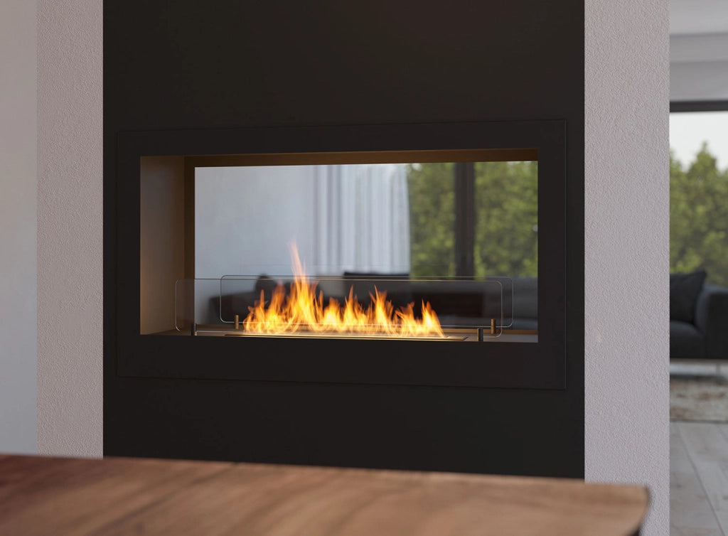 Camino a Bioetanolo da Incasso 90x50 cm Bifacciale 2 Side 900 Nero con Vetro