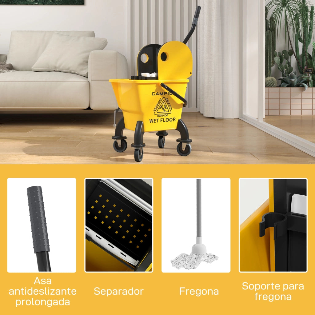 Secchio Strizzatore con Ruote e Fregona Inclusa ¨C Zephmum ¨C Giallo 26L