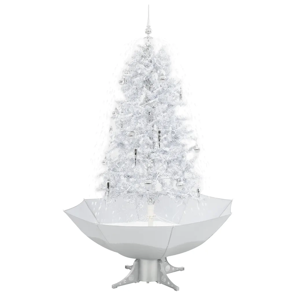 Albero di Natale | Decorazioni natalizie con Neve e Base a Ombrellone Bianco 170 cm