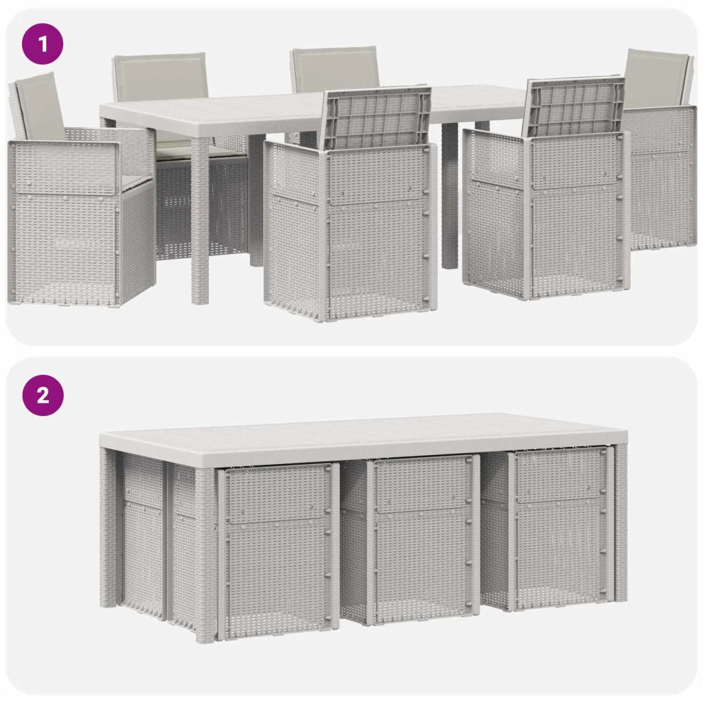 Set da Pranzo per Giardino 7 pcs Bianco e Grigio Chiaro PP 3430082