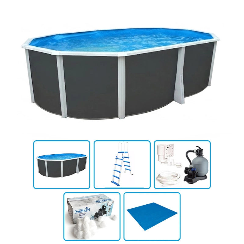Piscina Fuori Terra Steeldesign Omega 550 Liner 0,6 Mm - 5,50 X 3,66 X H.1,32 M - Kit Base
