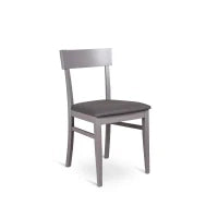 E-STYLO Sedia in legno laccato grigio scuro con seduta rivestita in similpelle, imbottita, 44cm X 45cm H. 82cm.