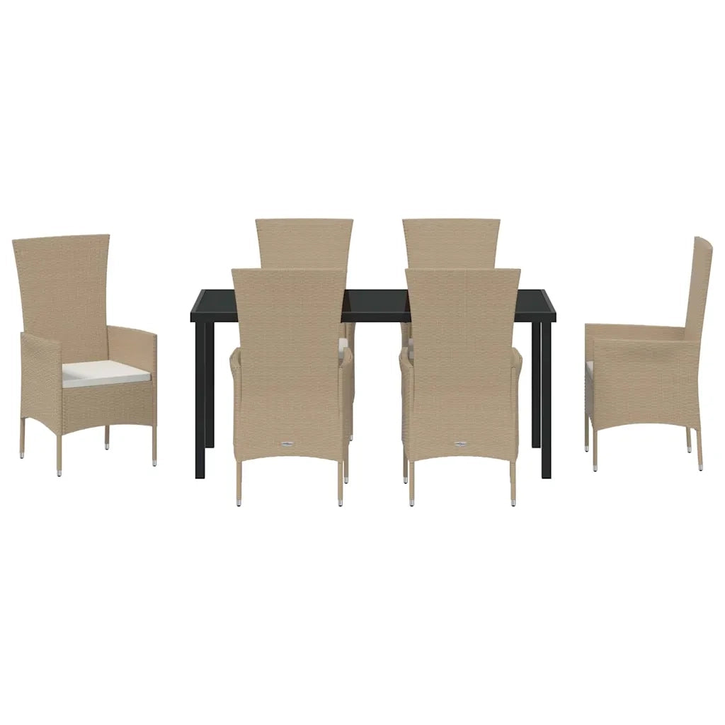 Set da Pranzo per Giardino con cuscino 7 pcs Beige polyrattan