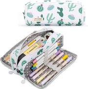 Etui multifunzionale ampio con 3 tasche - Etui per scuola ragazzi e ragazze - Ufficio - Cassetto per penne - Scuola - Scuolastico - Borsa da viaggio - Borsa per make-up - Borsa per cavi - Back to School - Etui per scuola con tema cactus