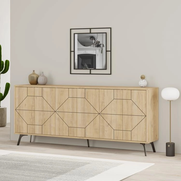 Madia con 6 Ante Credenza 184x35x77,4 cm Design Geometrico Moderno in Legno Rovere Quercia