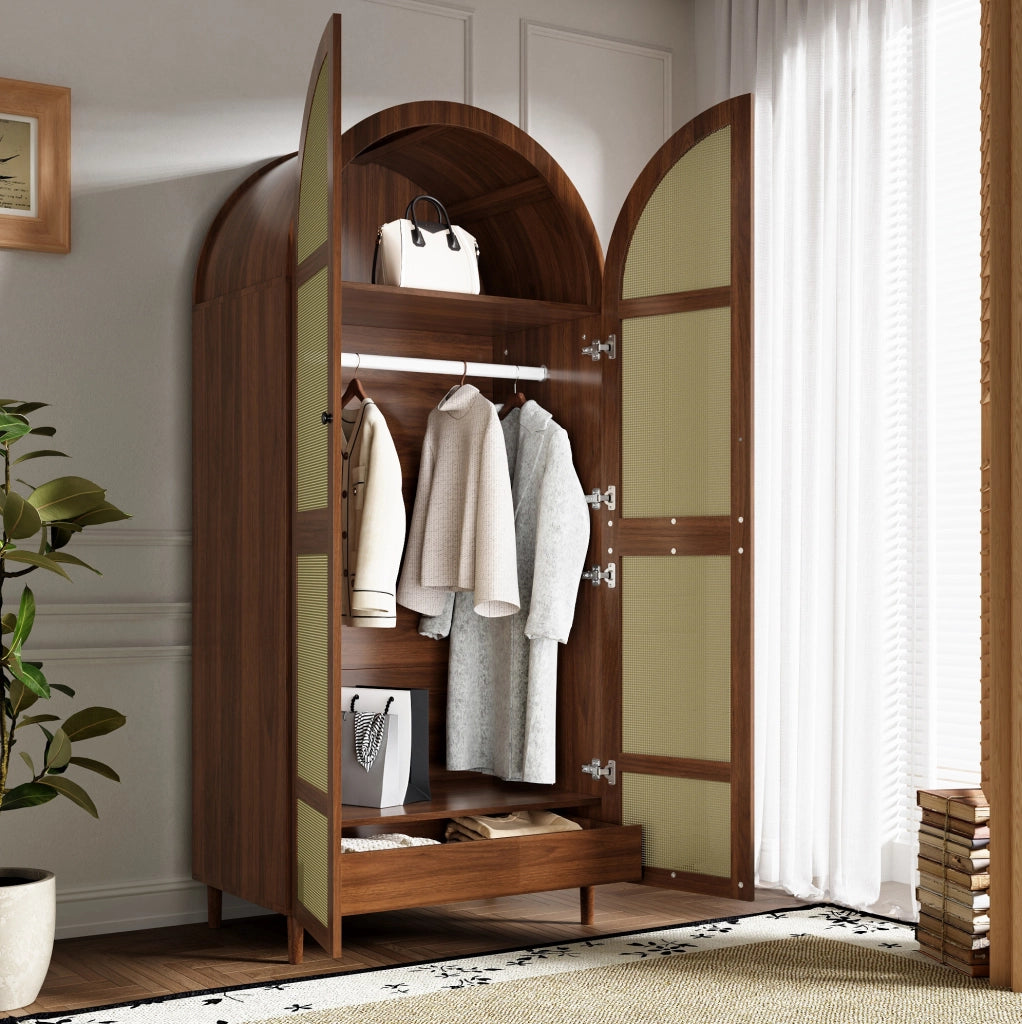 Armadio guardaroba 80x50x179 cm noce， ante arrotondate， con cassetto