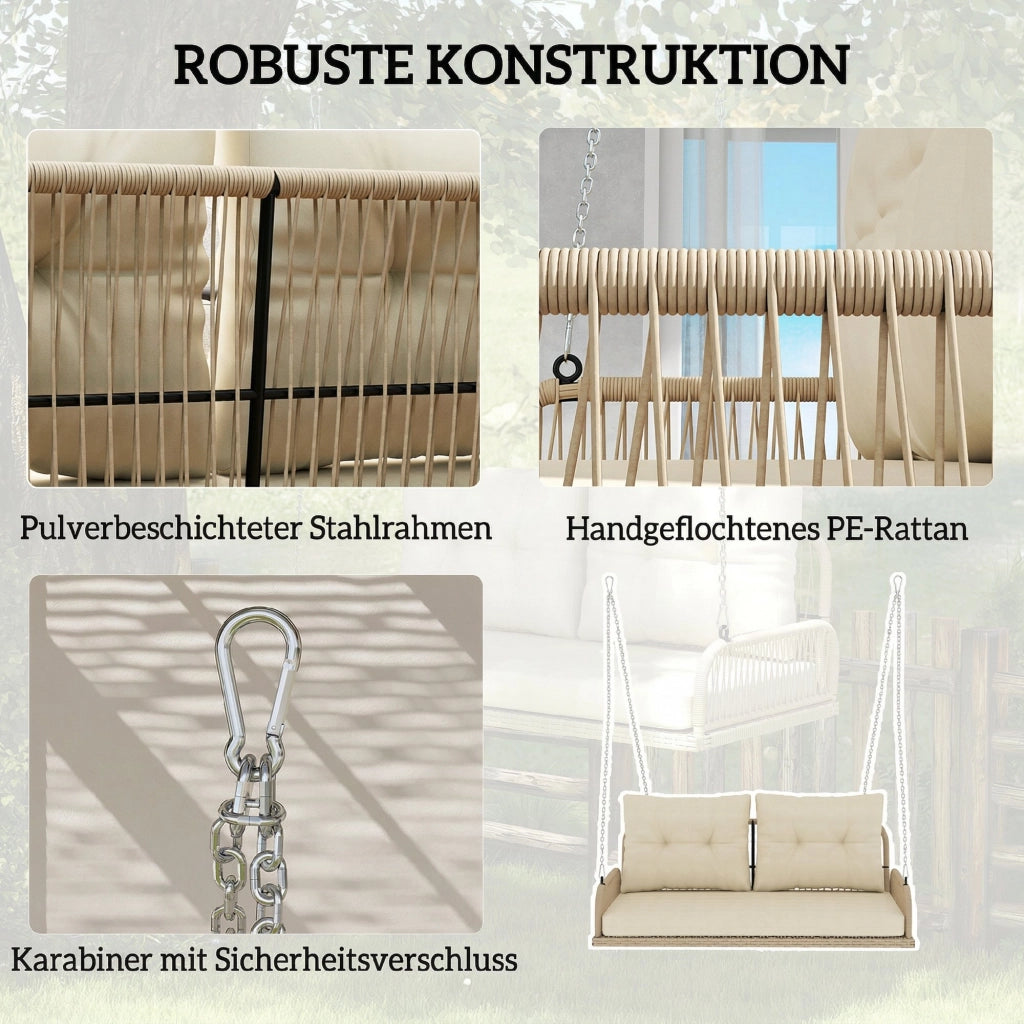 Altalena da giardino in rattan 2 posti con cuscini ¨C zephmum ¨C Beige 115x66x44 cm