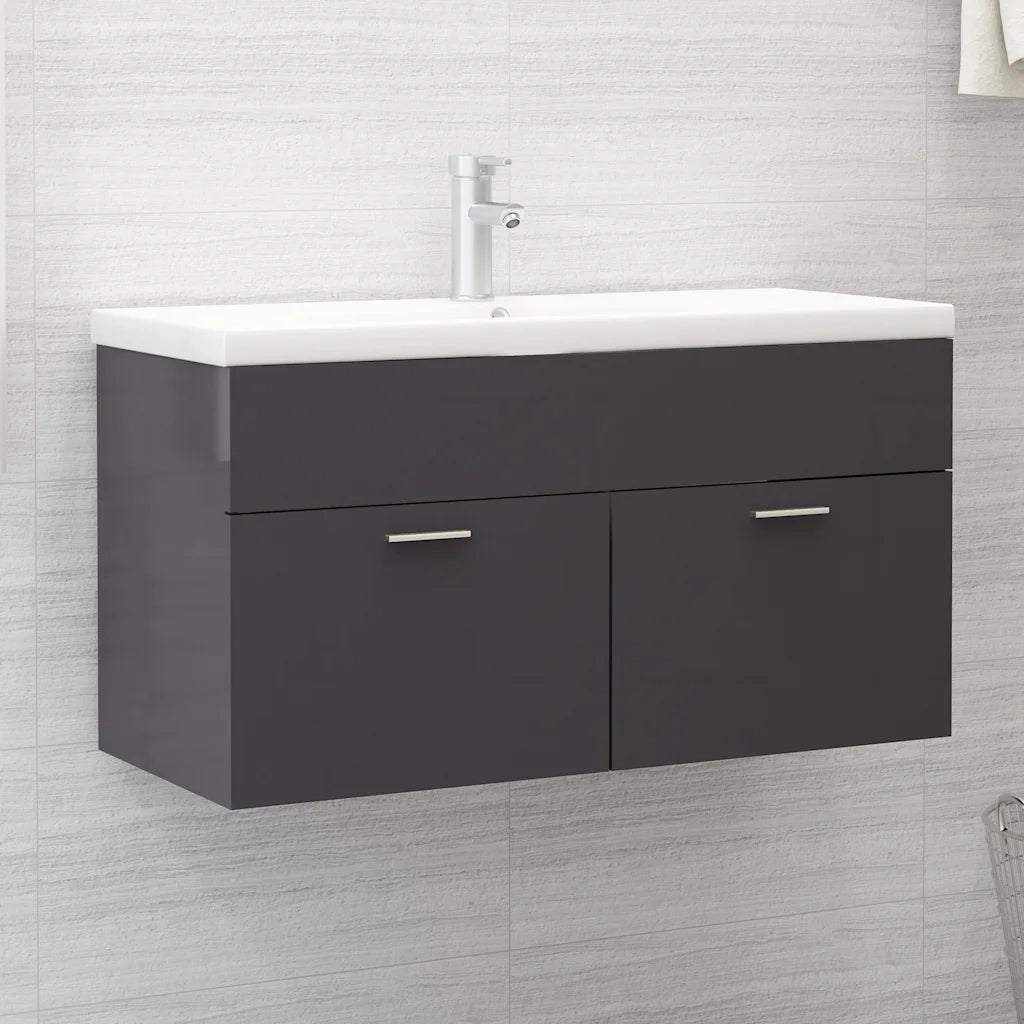 Mobile Lavabo | Armadio Lavabo Grigio Lucido 90x38,5x46 cm in Legno Multistrato