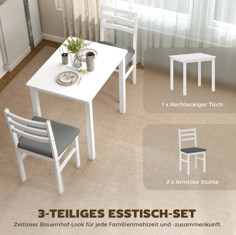 Set tavolo da pranzo bianco con 2 sedie imbottite