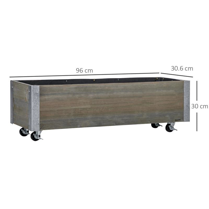 FIORIERA RETTANGOLARE IN LEGNO DI ABETE CON RUOTE E FRENO 96X30.6X30 CM GRIGIO