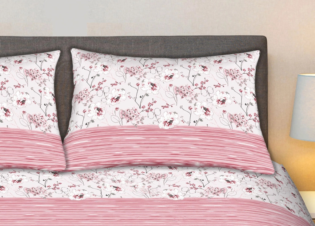 Completo Lenzuola Stiro Facile 100% Cotone Made Italy Effetto Seta Bouquet - Matrimoniale - Rosa