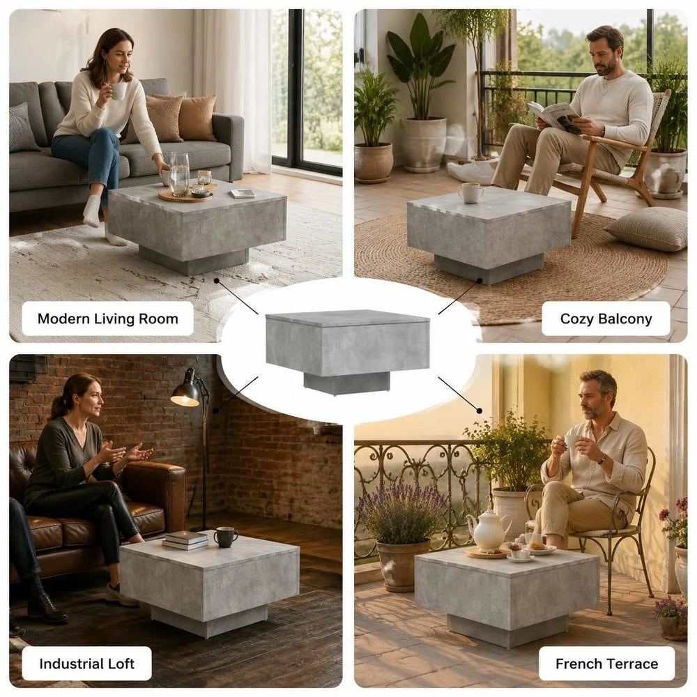 Coffee Table Concrete Grey 60x60x31.5 Cm Wood Material
