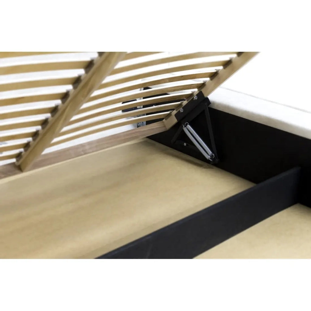 Letto contenitore VELORA – Sabbia – 180x200 cm – Tessuto velluto morbido – Rete sollevabile – Contenitore integrato