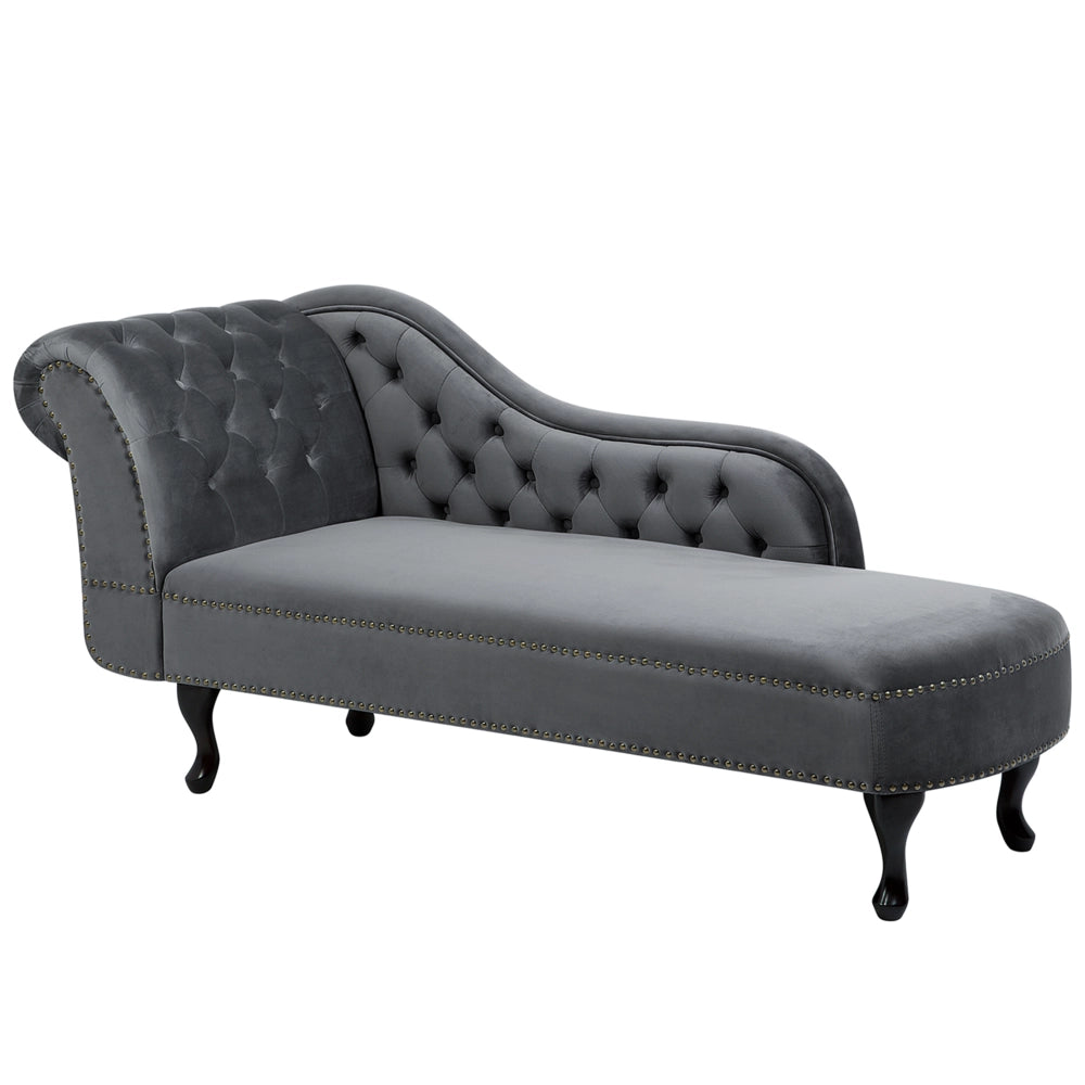 Chaise longue Grigio versione sinistra Velluto abbottonato testa chiodata