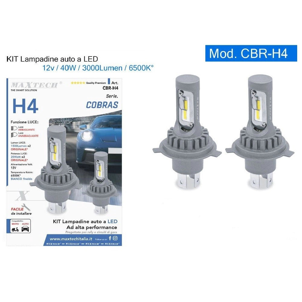 Trade Shop - Kit Lampadine Sostituzione Fari Auto Moto Led H4 12v 40w 3000lm Luce 6500k Cbr-h4 -