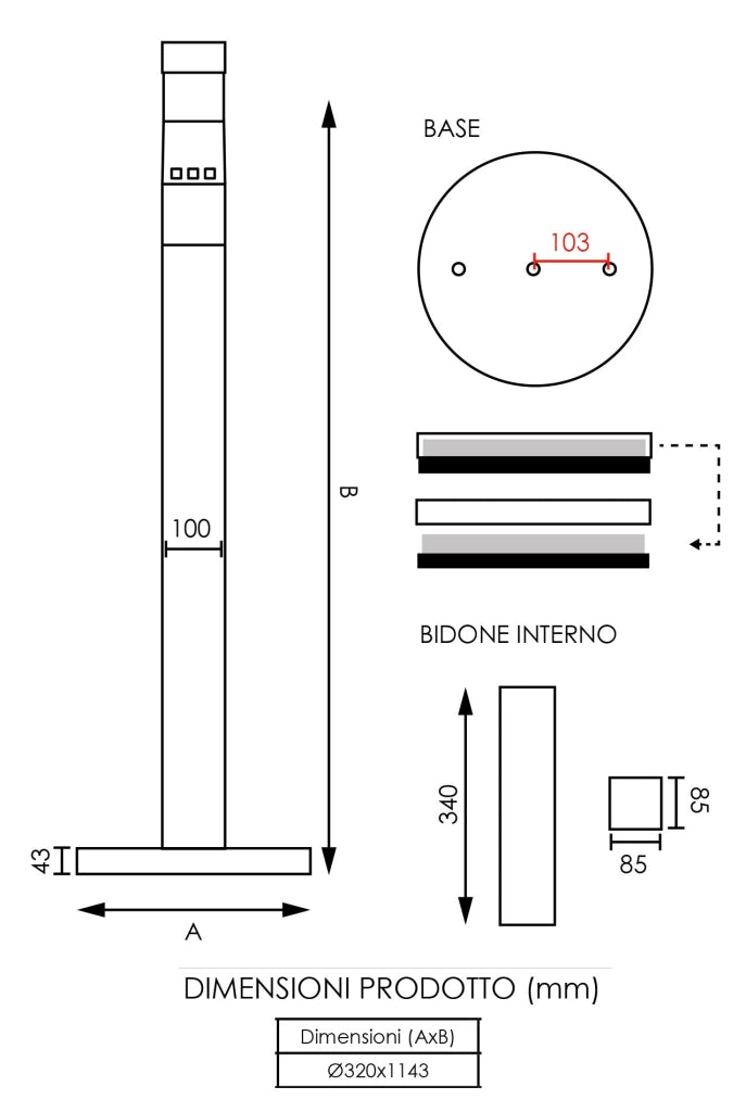 Posacenere a Colonna Ø32 cm in Acciaio 2L per Esterno