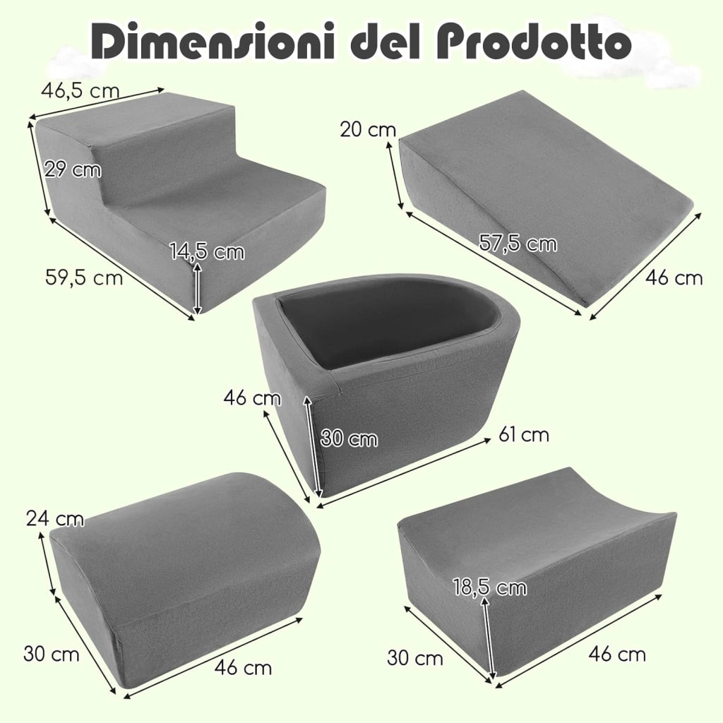 Set di 5 Pezzi Gioco in Schiuma, Blocchi con Piscina di Palline per Bambini, Coperture Lavabili con Cerniere, Blocchi Creativi per Stanza di Giocattoli, Camera da Letto (Grigio)