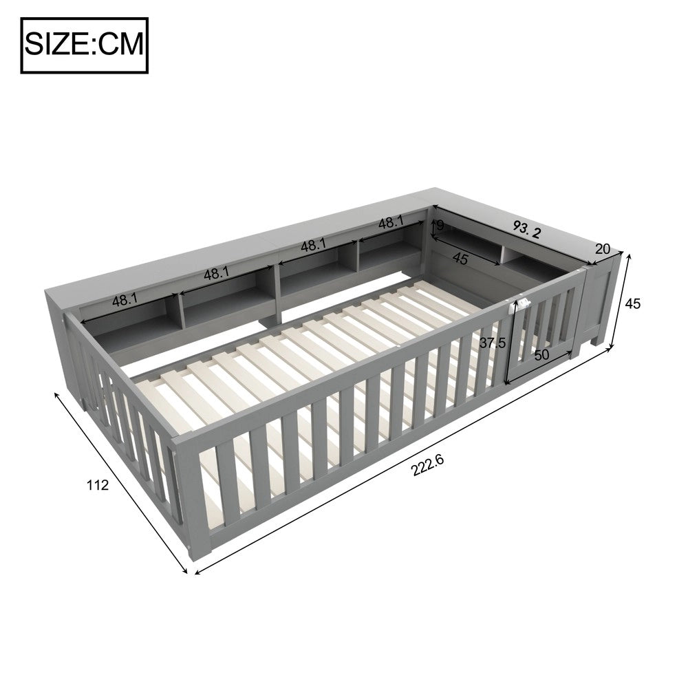 Letto Singolo Bambini con Contenitore e Rete a Doghe ¨C MINIMAL ¨C Massello Grigio 90x200