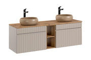 Set mobili bagno 140 cm con piano e 2 lavabi da appoggio Wiki Iconic Cashmere 140 cm