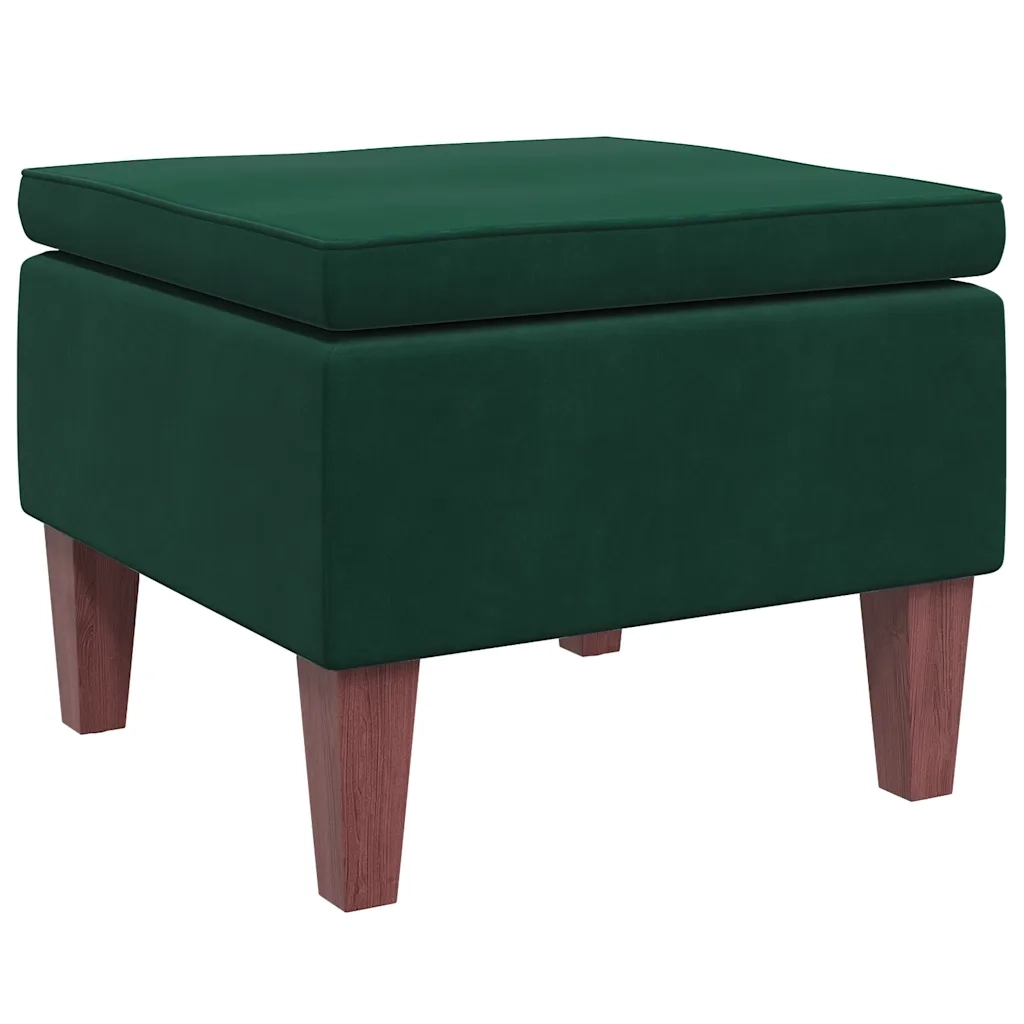 Poggiapiedi con Gambe in Legno Verde Scuro in Velluto