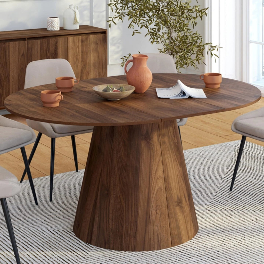 Tavolo da pranzo rotondo allungabile angelo 4-8 persone noce 110-150 cm