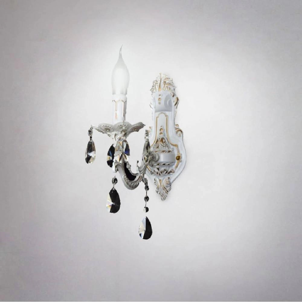 Trade Shop - Applique Da Muro Parete Classica 1 Braccio Attacco E14 Cristalli Pendenti E01-1 -