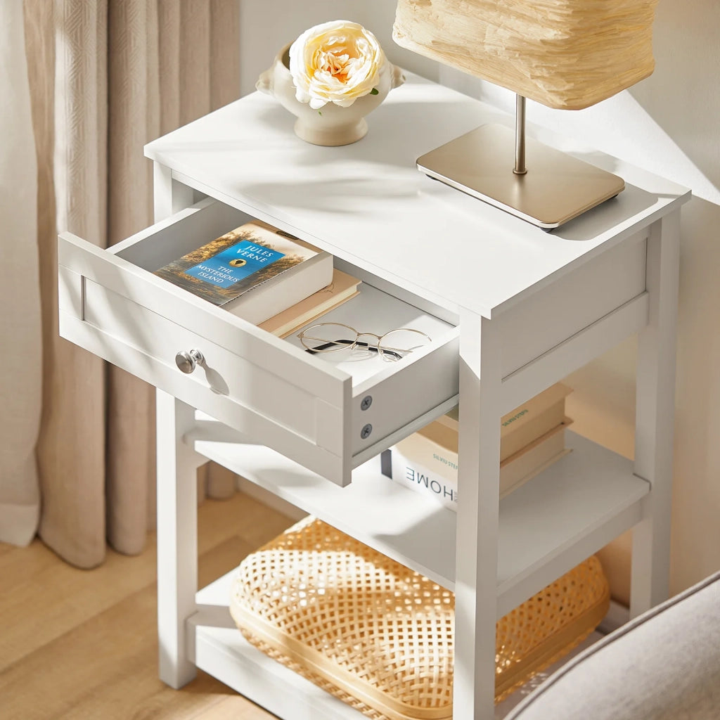 Tavolino da divano, tavolino da salotto o soggiorno, con cassetto,Bianco FBT46-W
