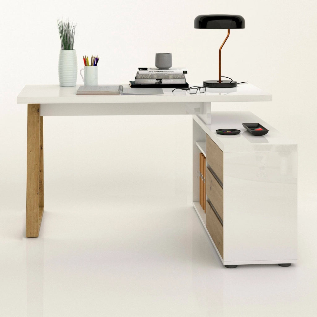 Hachette, Scrivania 3 Cassetti Made in Italy, 135x75x120h cm Bianco Lucido