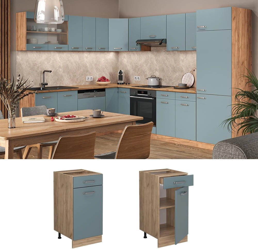 Mobiletto base per cucina R-Line, Grigio-blu, 40 cm senza piano di lavoro, per la libera combinazione all'interno di sistemi cucina modulari
