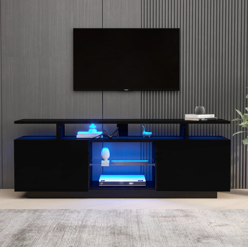 Mobile TV nero da 140 cm con illuminazione LED controllata da app