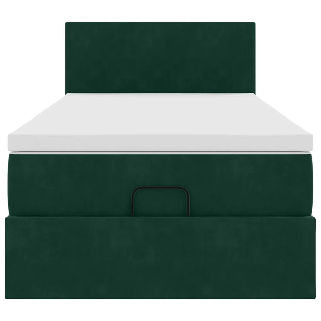 vidaXL Pouf Letto con Materasso e LED Verde Scuro 90x200cm in Velluto