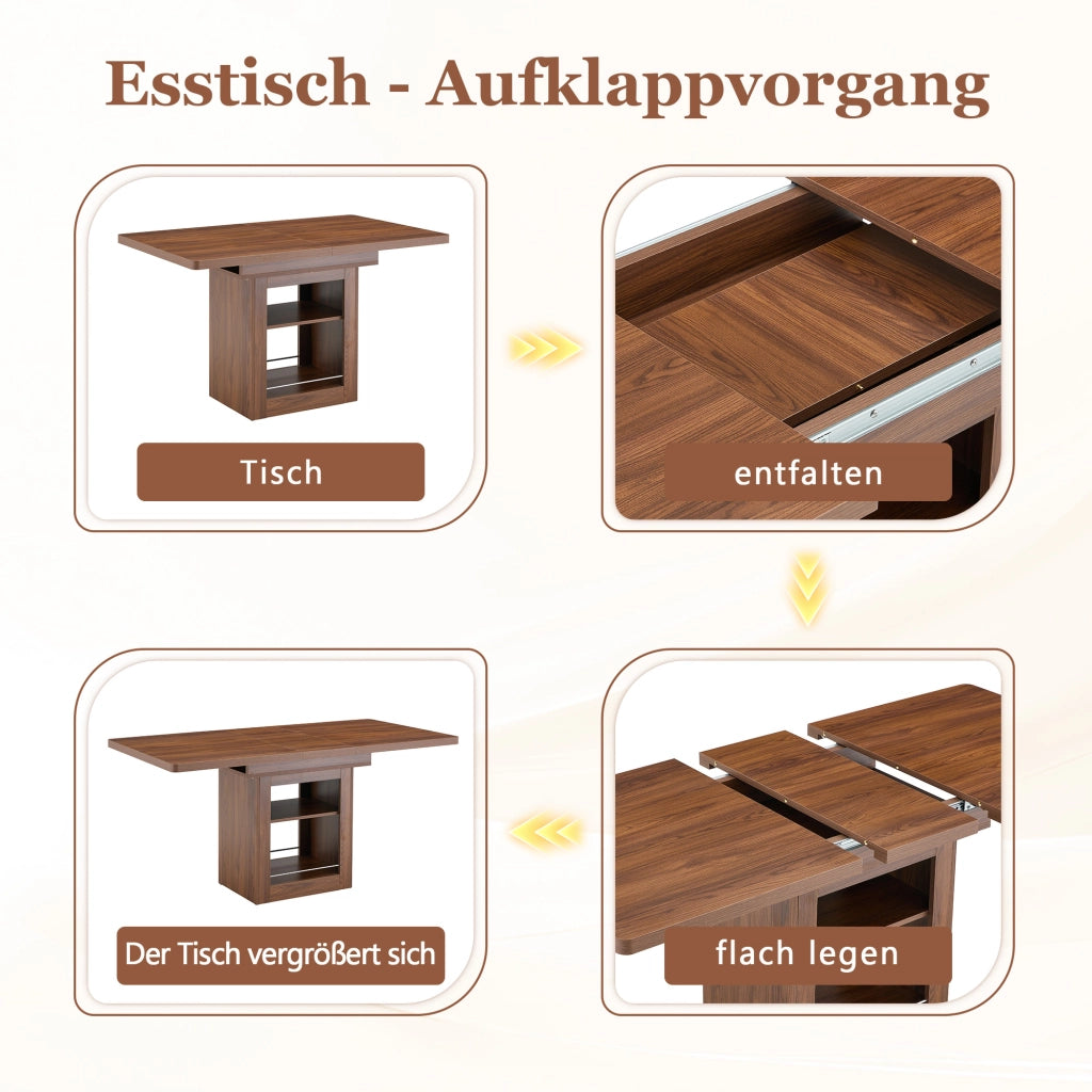 Tavolo allungabile con ripiano integrato e guide metalliche, per cucina e sala da pranzo, in MDF, noce