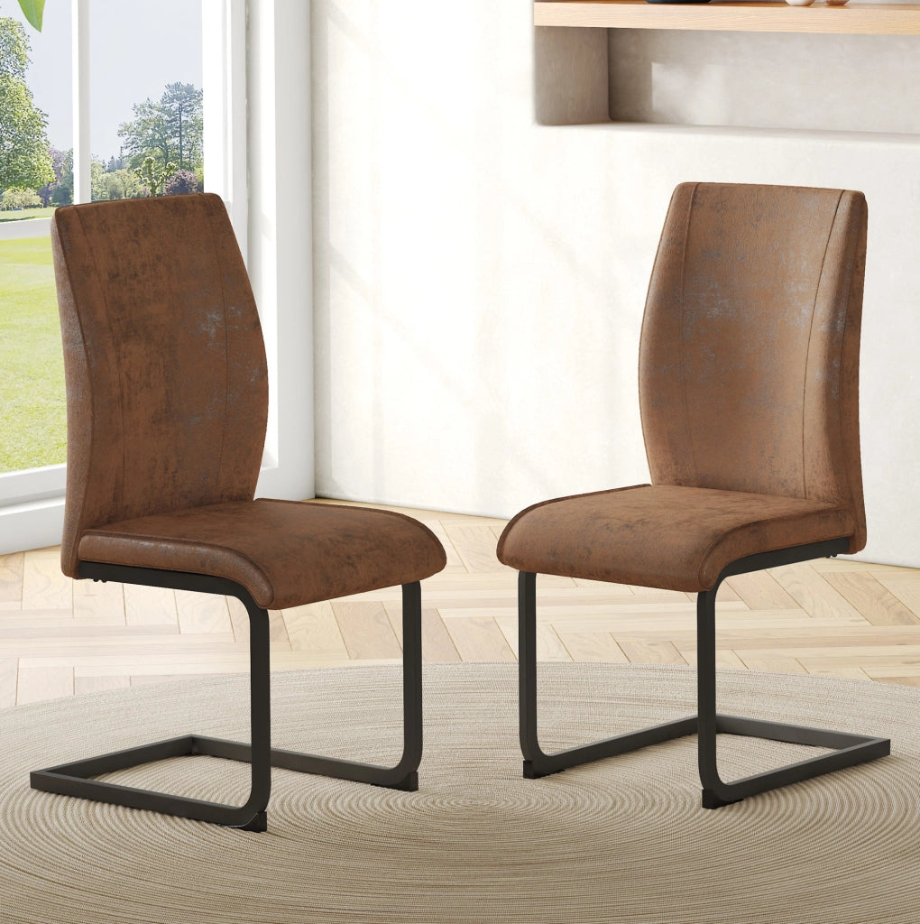 Sedia da pranzo in tessuto tecnico marrone con schienale ergonomico e struttura in metallo nero