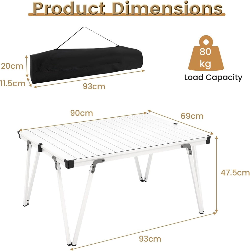 Tavolino da Giardino Pieghevole & Portatile con Borsa di Conservazione, Tavolo da Campeggio con Piano in Alluminio, Tavolo da Esterno per Picnic, Feste, BBQ, Spiaggia, Balcone (Argento)