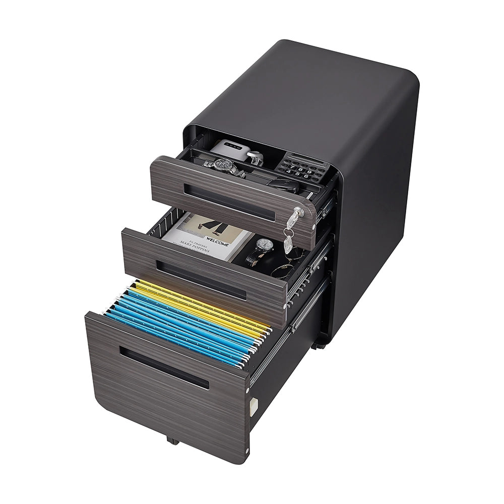 Classeur mobile a 3 cassetti - Xylo - 5 ruote anti-ribaltamento - Nero