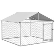 Kennel per Cani da Esterno, Recinto per Animali con Copertura Impermeabile, 200x200x150cm, Argento e Grigio