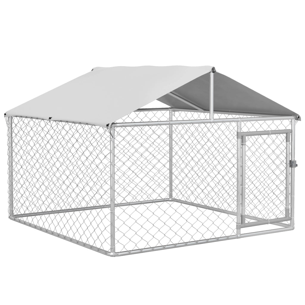 Kennel per Cani da Esterno, Recinto per Animali con Copertura Impermeabile, 200x200x150cm, Argento e Grigio