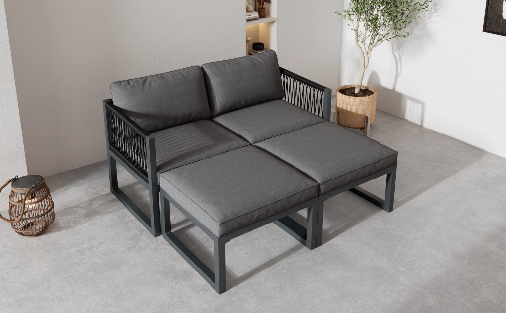 Set salotto giardino: 2 Divanooi + 2 poggiapiedi; combinazioni regolabili; grigio